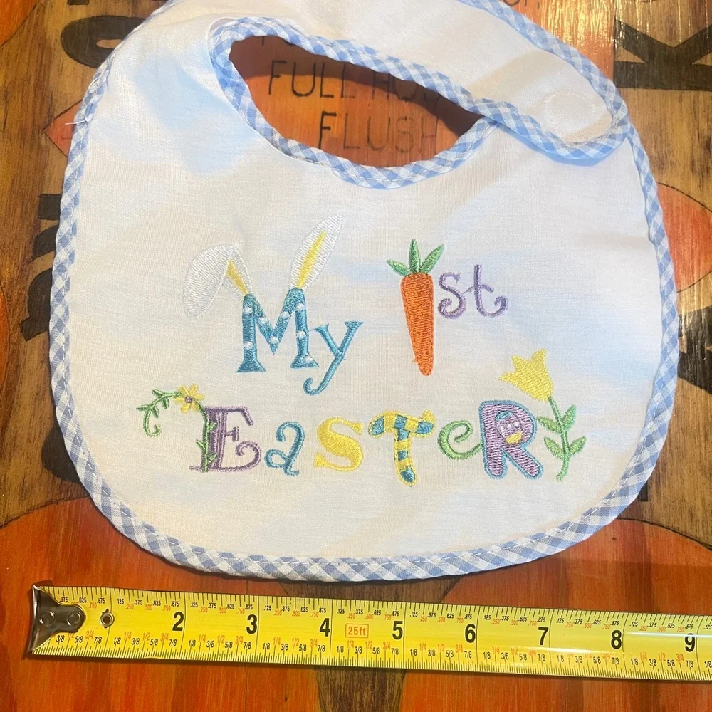 My First Easter Embroidered Bib NEW. Please check measurements and pics.